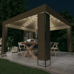 Berkfield Gazebo with Double Roof&LED String Lights 3x3x2.7 m Taupe