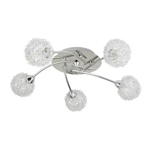 Lighting Collection - 5 Light Ceiling Flush, Chrome & Aluminium