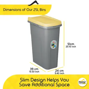 Home Centre Plastic Lift Top Lid Waste Bin Kitchen School 25 Litre Yellow-Grey