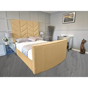 Alino Plush Velvet Beige TV Bed Frame