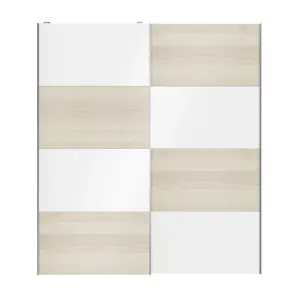 Atomia Panelled White oak effect High gloss 2 door Sliding Wardrobe Door kit (H)2250mm (W)2000mm