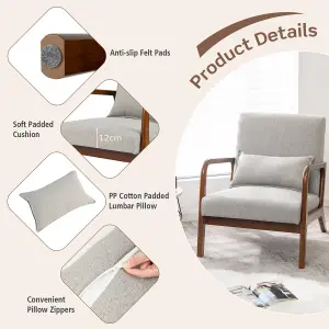 Costway Modern Accent Chair Leisure Chair Upholstered Reading Armchair w/ Lumbar Pillow