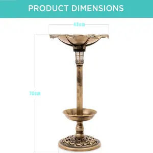 Bronze Effect Plastic Pedestal Bird Bath Garden Feeder Planter With Solar Light