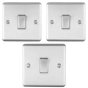 Light Switch Pack - 1x Intermediate & 2x Single - SATIN STEEL / Grey 2 Way 10A