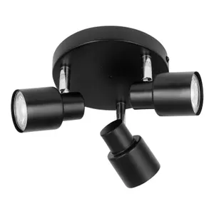 First Choice Lighting Set of 2 Black 3 Light IP44 Bathroom Round Spotlights