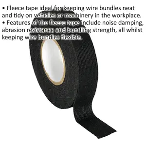 19mm x 15m Black Fleece Adhesive Tape for Cable Management