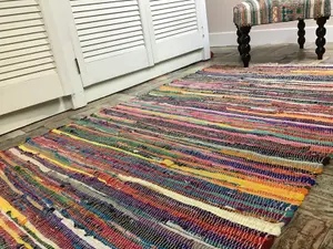 SHANTI Shabby Chic Rag Rug Multicolour Flat Weave Design 180 cm x 270 cm