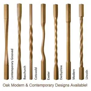 Oak Spindle Contemporary 41mm x 41mm x 900mm - 24 Pack UK Manufactured Traditional Products Ltd