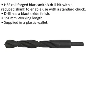 Premium 24.5 x 235mm HSS Blacksmith Drill Bit with Reduced Shank and 150mm Flute Length