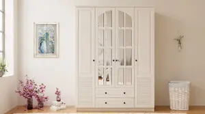 ELISE XL 4 Door 2 Drawer Mirrored White Wardrobe