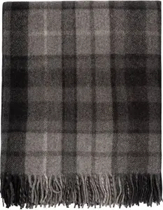 Highland Wool Blend Tartan Blanket Throw Buchanan Grey 155cm X 190cm