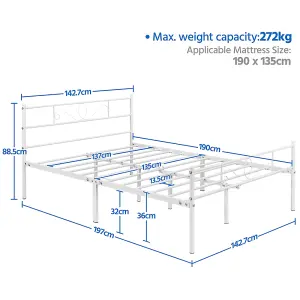 Yaheetech White 4ft6 Double Metal Bed Frame with Scroll Design Headboard and Footboard