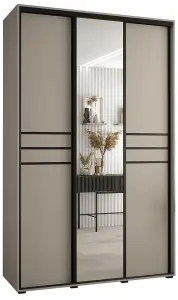 Elegant Cashmere & Black Sliding Door Wardrobe H2350mm W1500mm D600mm - Spacious Design with Mirrored Panel