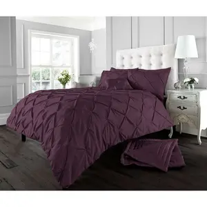 Barney Solid Colour Duvet Cover Set with Pillowcases Aubergine / Double - 2 Standard Pillowcases