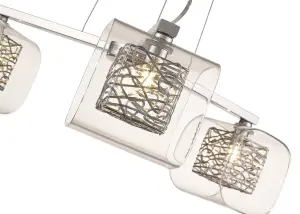 Luminosa Spring 3 Light Multi Arm Ceiling Pendant Mesh Chrome Glass Three, G9