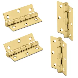 XFORT 3 Inch (75mm) Polished Brass Ball Bearing Hinges, Steel Door Hinge for Wooden Doors (1.5 Pairs)