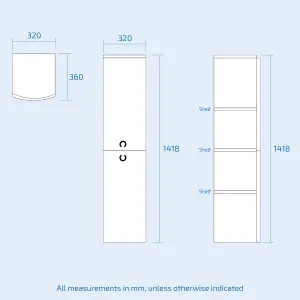 Nes Home Dene 1400 mm Bathroom Wall Hung Cabinet Storage Tall Shelf Furniture White