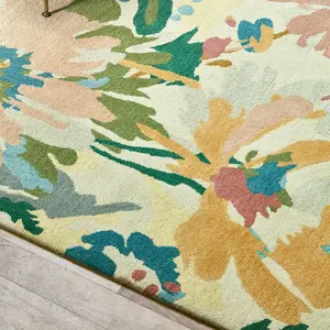 Multicolored Handmade Easy to Clean Floral Luxurious Modern Wool Rug for Living Room, Bedroom - 200cm X 290cm