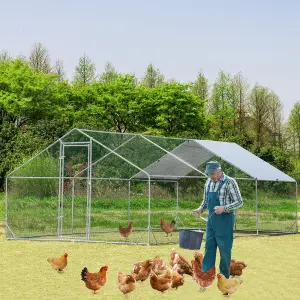 Costway 6M x 3M Chicken Coop Large Metal Spire-Shaped w/ Cover Walk-in Chicken Rabbits Ducks Cage