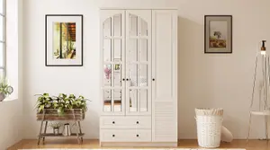 ELISE XL 3 Door 2 Drawer Mirrored White Wardrobe