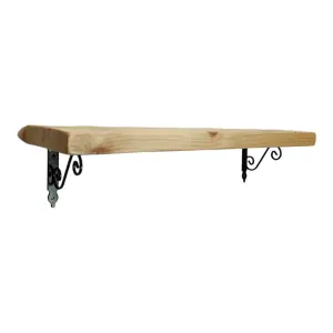 Solid Wood Handmade Rustical Shelf Primed 175mm 7 inch with Black Metal Bracket WOZ Length of 230cm