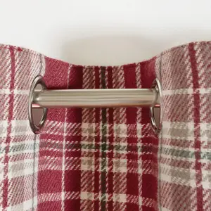 Woven Check Print Pair of Curtains, Red - 66 x 90