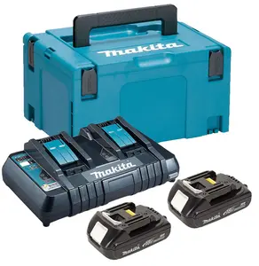 Makita BL1815 18v 2 x 1.5ah Lithium Batteries DC18RD Dual Port Charger + Makpac