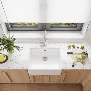 595mm - Single Bowl Butler Kitchen Sink - with Overflow &  No Tap Hole