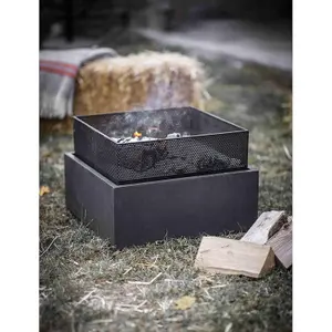 Square Fire Pit Garden Outdoor Contemporary Wood Charcoal Fire Heater Burner Heat/Frost Resistant Powder Coated Steel Fibre Clay