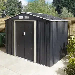 8 x 6 Double Door Metal Apex Shed (Dark Grey)