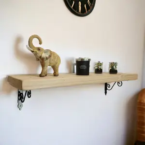 Solid Wood Handmade Rustical Shelf Unprimed 145mm 6 inch with Black Metal Bracket WOZ Length of 150cm