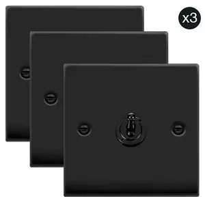 3 PACK - Matt Black 1 Gang 2 Way 10AX Toggle Light Switch - SE Home