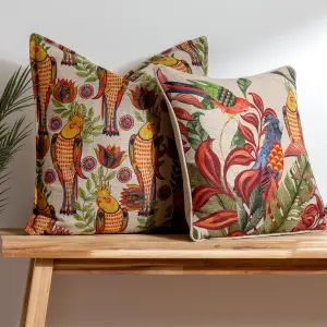 Wylder Akamba Parrot Scene Tropical Piped Polyester Filled Cushion