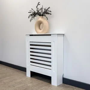 White Horizontal Line Design Radiator Cover - Small