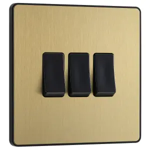 British General 20A 2 way 3 gang Triple light Screwless Switch Satin Brass effect