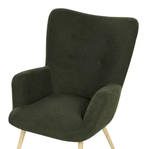 Wingback Chair VEJLE with Footstool Boucle Dark Green