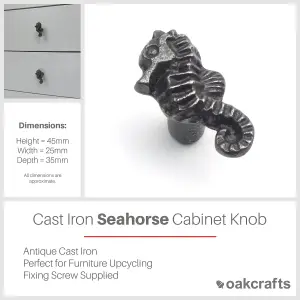 Oakcrafts - Small Cast Iron Seahorse Cabinet Knob - Approx 45mm - Pack of 6