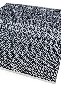 Black  Outdoor Rug, Geometric Stain-Resistant Rug For Patio Decks Garden, 2mm Modern Outdoor Area Rug-120cm X 170cm