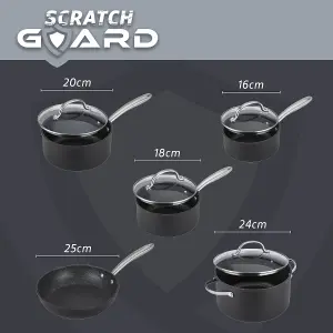 Prestige Scratch Guard Black Round Induction Suitable Dishwasher Safe Non-Stick Cookware Pan Set Pack of 5