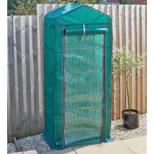 5 Tier GroZone Mini Greenhouse - Garden Growhouse with Steel Frame, PE Cover, Zip Up Panel & 5 Shelves - H180 x W70 x D50cm