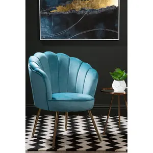 Interiors by Premier Aqua Velvet Scalloped Armchair, Supportive Armrest Lounge Chair, Easy to Clean Velvet Accent Chair