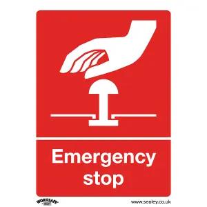 Sealey Safe Conditions Safety Sign Emergency Stop Self-Adhesive x10 SS35V10