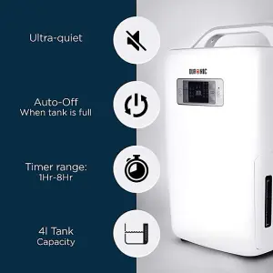 Duronic DH20 Dehumidifier, Prevents Mould, Damp and Condensation, Collects 20L per Day, 4L Tank Capacity, Timer, 320W (white)