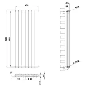 Porter White Double Vertical Flat Panel Radiator - 1200x612mm