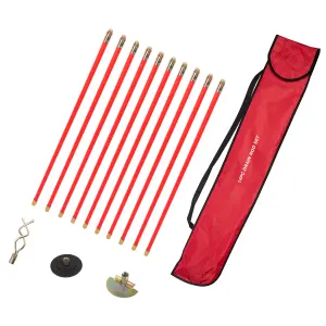 Hardys 14pcs Drain Rods Set - 9m (30ft.) Over 10 Rods, 100mm Plunger, 50mm Double Worm Screw, Carry Case - Universal Connectors