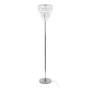 ValueLights Kelsks Chrome Floor Lamp with a Clear Acrylic Jewel Droplet Lampshade - LED Bulb Included