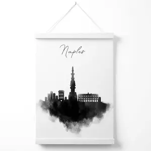 Naples Watercolour Skyline City Poster with Hanger / 33cm / White