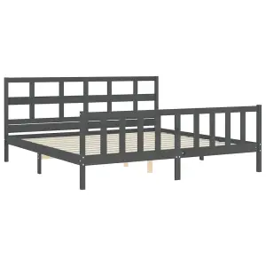 Berkfield Bed Frame with Headboard Grey 200x200 cm Solid Wood