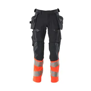 Mascot Accelerate Safe Trousers with Holster Pockets - Dark Navy/Hi-Vis Red   (42.5) (Leg Length - Short)