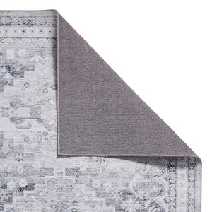 Grey Traditional Persian Bordered Geometric Rug for Dining Room Bed Room and Living Room-150cm X 230cm